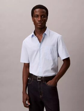 Bawełniana koszula Cotton Stretch w paski, z krótkim rękawem i guzikami Bawełniana koszula Cotton Stretch w paski, z krótkim rękawem i guzikami