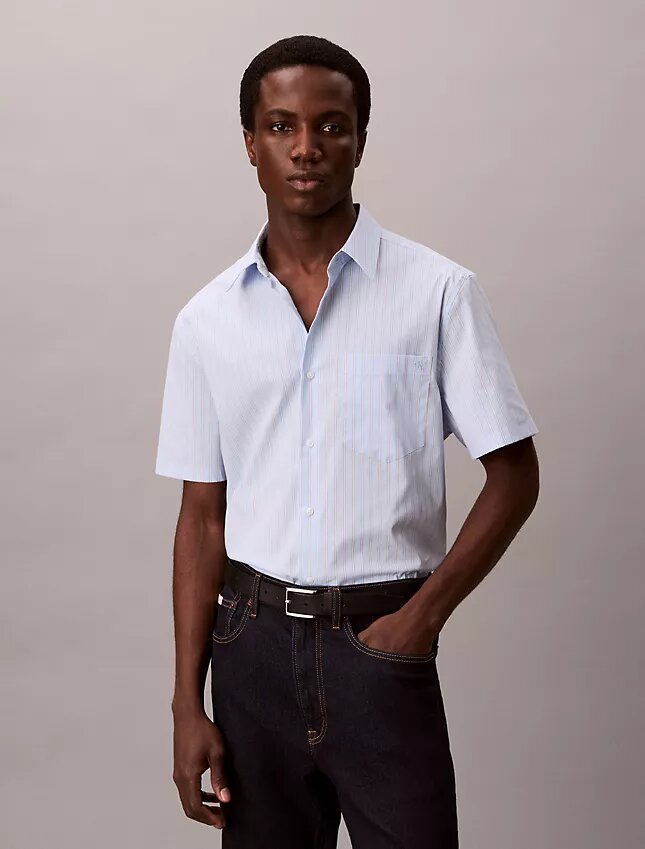 Bawełniana koszula Cotton Stretch w paski, z krótkim rękawem i guzikami Bawełniana koszula Cotton Stretch w paski, z krótkim rękawem i guzikami