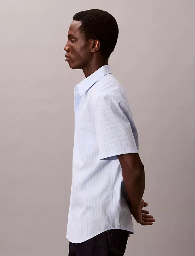 Bawełniana koszula Cotton Stretch w paski, z krótkim rękawem i guzikami Bawełniana koszula Cotton Stretch w paski, z krótkim rękawem i guzikami