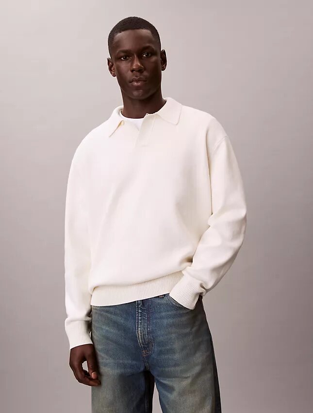 Bawełniany sweter polo o luźnym kroju Bawełniany sweter polo o luźnym kroju