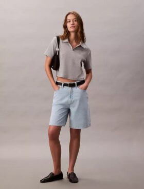 Bermudy z mieszanki lnu i Denimu o luźnym kroju Bermudy z mieszanki lnu i Denimu o luźnym kroju