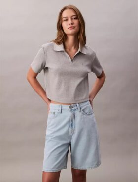 Bermudy z mieszanki lnu i Denimu o luźnym kroju Bermudy z mieszanki lnu i Denimu o luźnym kroju