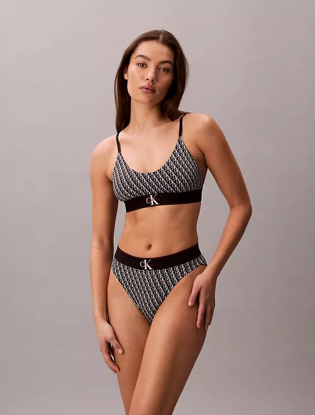 Bikini z wysokim stanem z elastycznej mikrofibry z graficznym Monogramem Bikini z wysokim stanem z elastycznej mikrofibry z graficznym Monogramem
