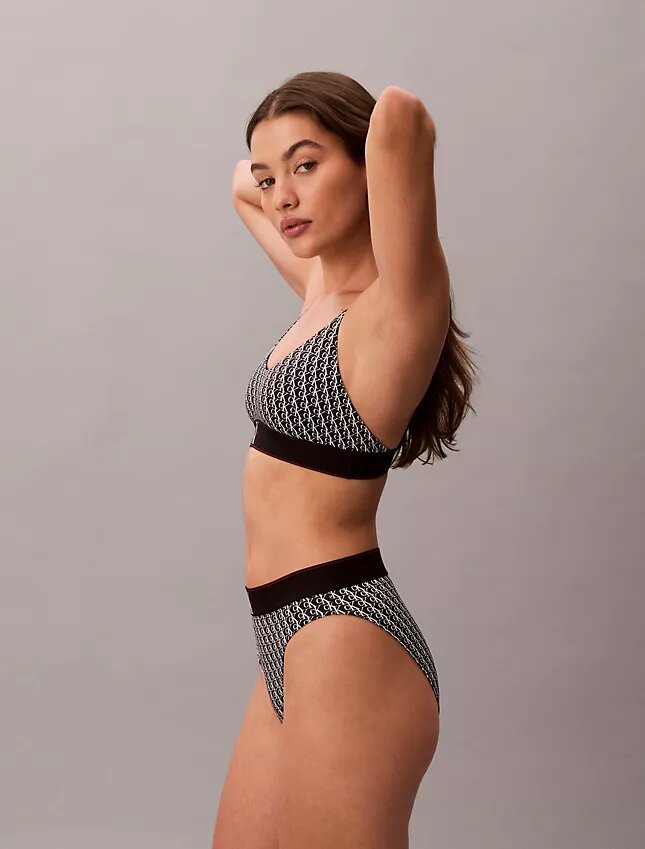 Bikini z wysokim stanem z elastycznej mikrofibry z graficznym Monogramem Bikini z wysokim stanem z elastycznej mikrofibry z graficznym Monogramem