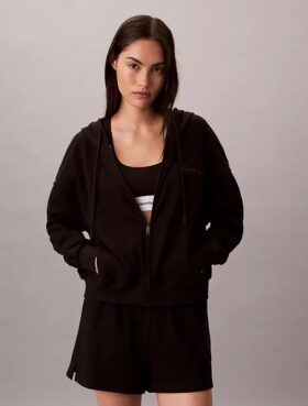 Bluza z kapturem z bawełnianego dżerseju z logo i zamkiem na całej długości