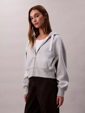 Bluza z kapturem z polaru z logo i zamkiem