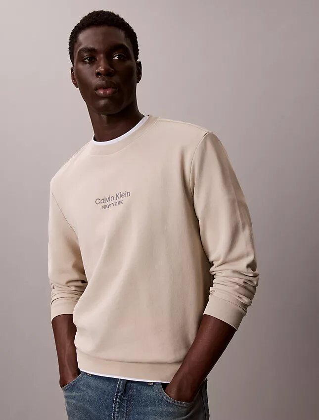 Bluza z okrągłym dekoltem z frotte z nadrukiem logo Bluza z okrągłym dekoltem z frotte z nadrukiem logo