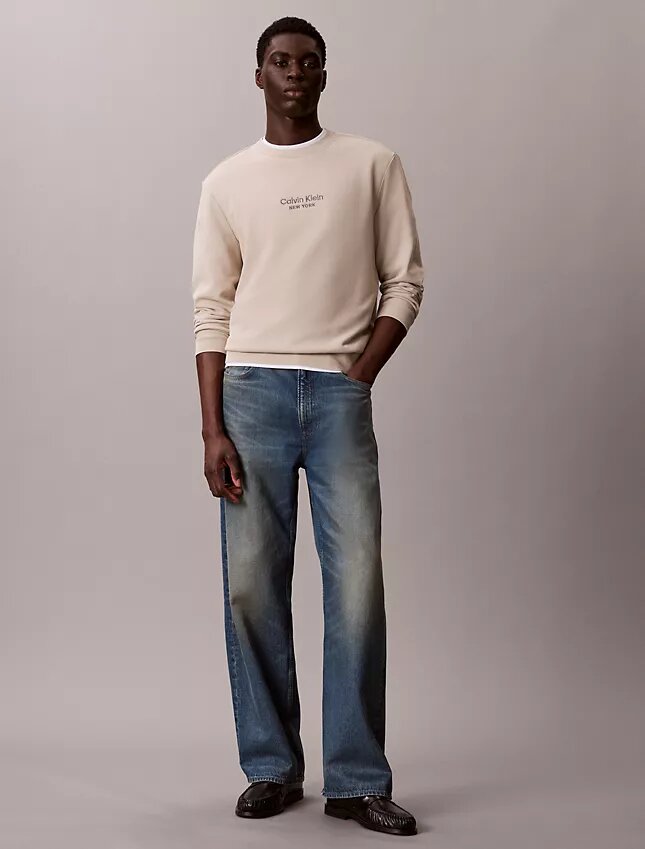 Bluza z okrągłym dekoltem z frotte z nadrukiem logo Bluza z okrągłym dekoltem z frotte z nadrukiem logo