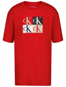 Chłopięca koszulka z nadrukiem monogramu w stylu color block Chłopięca koszulka z nadrukiem monogramu w stylu color block