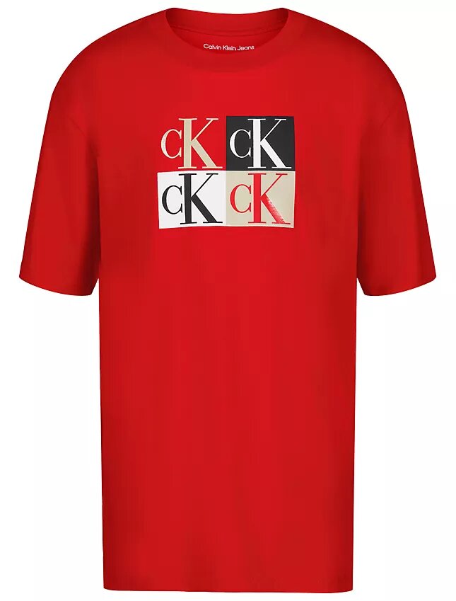 Chłopięca koszulka z nadrukiem monogramu w stylu color block Chłopięca koszulka z nadrukiem monogramu w stylu color block