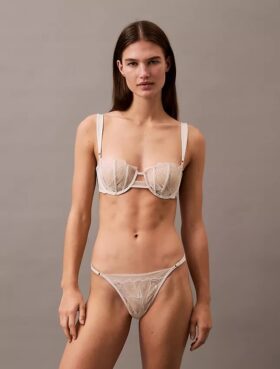 CK Black biustonosz balkonetkowy z kwiatową koronką, Unlined CK Black biustonosz balkonetkowy z kwiatową koronką, Unlined
