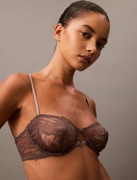 CK Black biustonosz balkonetkowy z kwiatową koronką, Unlined