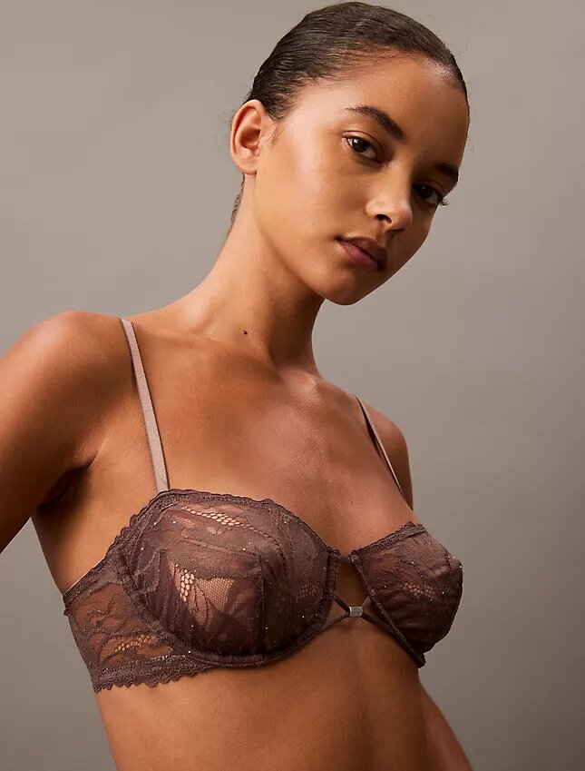 CK Black biustonosz balkonetkowy z kwiatową koronką, Unlined CK Black biustonosz balkonetkowy z kwiatową koronką, Unlined