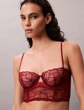 CK Black biustonosz balkonetkowy z kwiatową koronką, Unlined