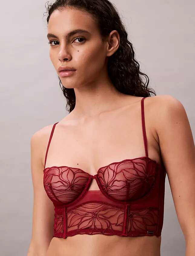 CK Black biustonosz balkonetkowy z kwiatową koronką, Unlined CK Black biustonosz balkonetkowy z kwiatową koronką, Unlined