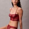 CK Black biustonosz balkonetkowy z kwiatową koronką, Unlined CK Black biustonosz balkonetkowy z kwiatową koronką, Unlined