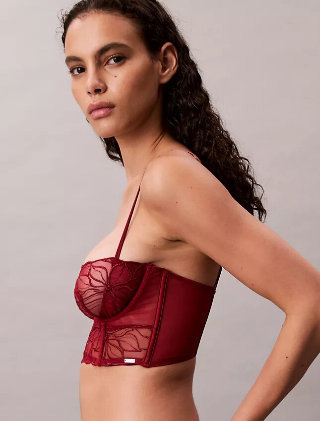 CK Black biustonosz balkonetkowy z kwiatową koronką, Unlined CK Black biustonosz balkonetkowy z kwiatową koronką, Unlined