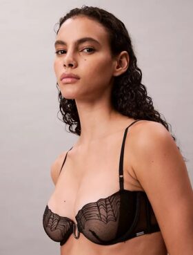 CK Black Geo Lace Unlined Balconette Bra