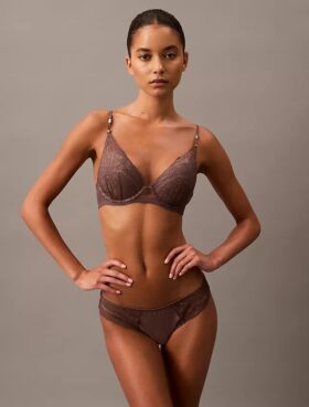 CK Black Push-Up biustonosz z głębokim dekoltem i kwiatową koronką