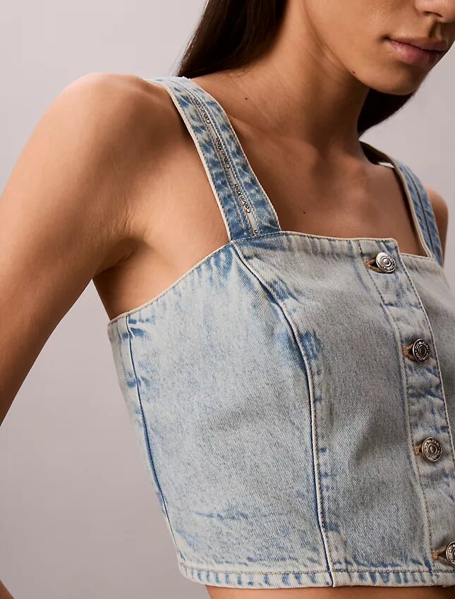 Denimowa koszulka bez rękawów w stylu trucker Denimowa koszulka bez rękawów w stylu trucker