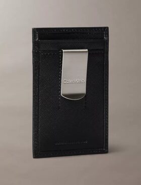Elegancki etui na karty z saffiano + klips na banknoty