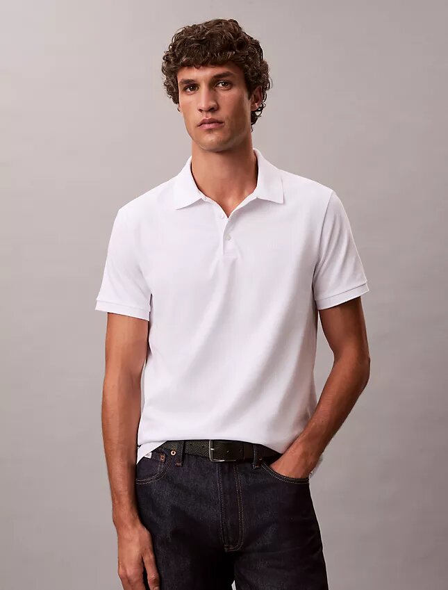 Gładka koszulka polo z Monogramem z mieszanki bawełny Gładka koszulka polo z Monogramem z mieszanki bawełny