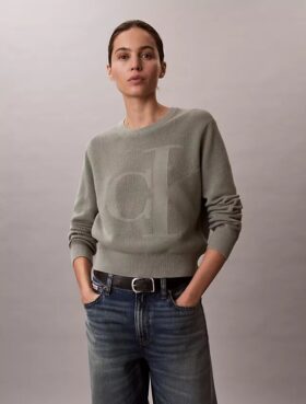 Gładki bawełniany sweter z Monogramem