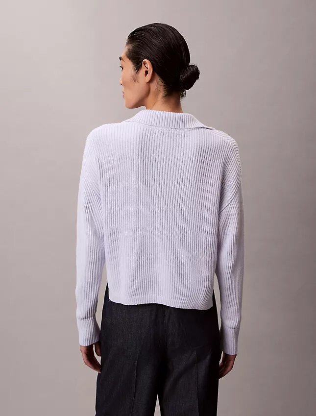 Gładki, luźny sweter polo z bawełny Gładki, luźny sweter polo z bawełny