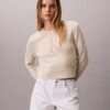 Gładki sweter z bawełny szenilowej z napisem Monologo Gładki sweter z bawełny szenilowej z napisem Monologo