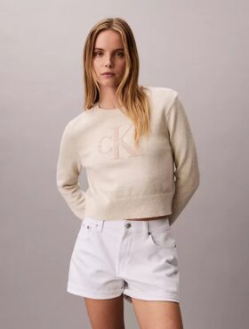 Gładki sweter z bawełny szenilowej z napisem Monologo