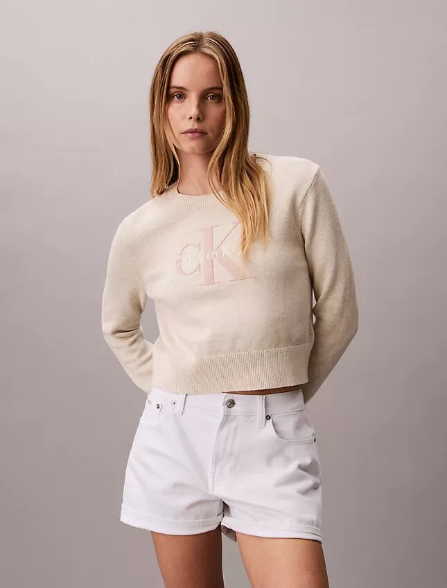 Gładki sweter z bawełny szenilowej z napisem Monologo Gładki sweter z bawełny szenilowej z napisem Monologo