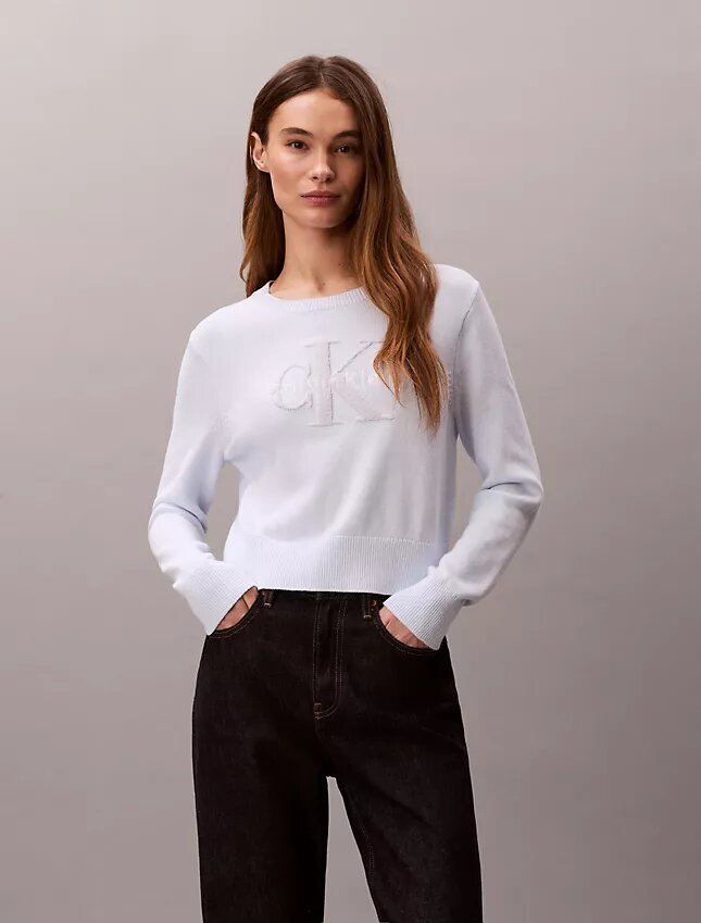 Gładki sweter z bawełny szenilowej z napisem Monologo Gładki sweter z bawełny szenilowej z napisem Monologo