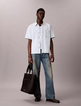 Klasyczna koszula Denim z krótkim rękawem i guzikami