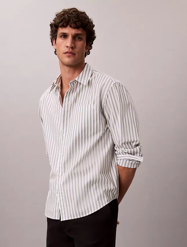 Koszula z popeliny w prane paski barwione w masie Koszula z popeliny w prane paski barwione w masie