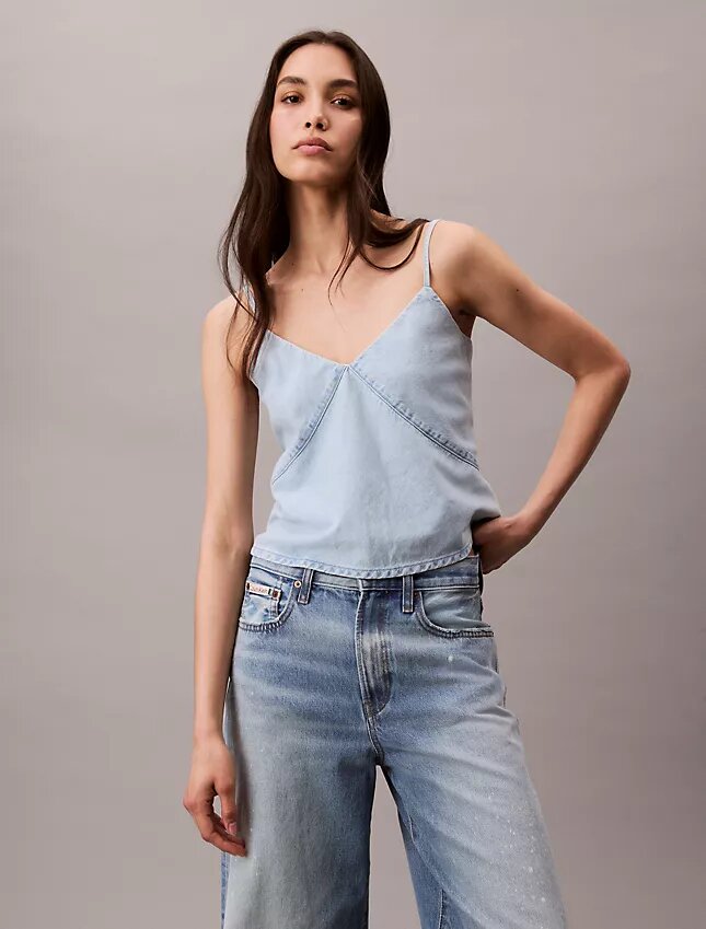 Koszulka bez rękawów z mieszanki Denim i lnu Koszulka bez rękawów z mieszanki Denim i lnu
