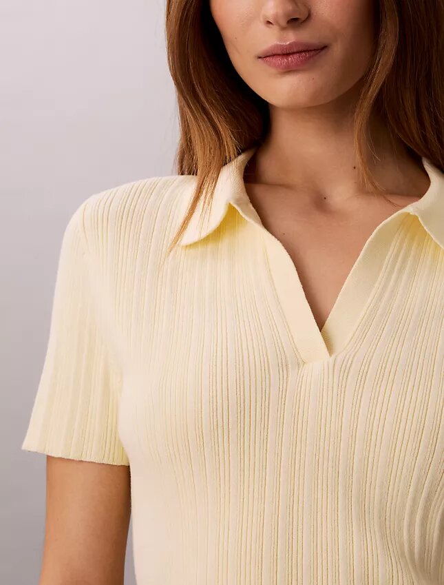 Koszulka polo z gładkiej bawełny prążkowanej Koszulka polo z gładkiej bawełny prążkowanej