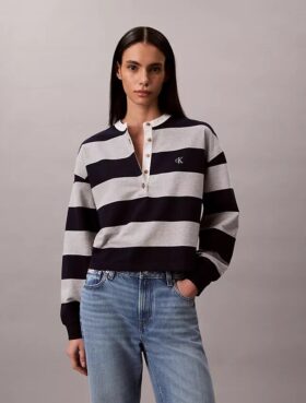 Koszulka typu henley w paski w stylu varsity
