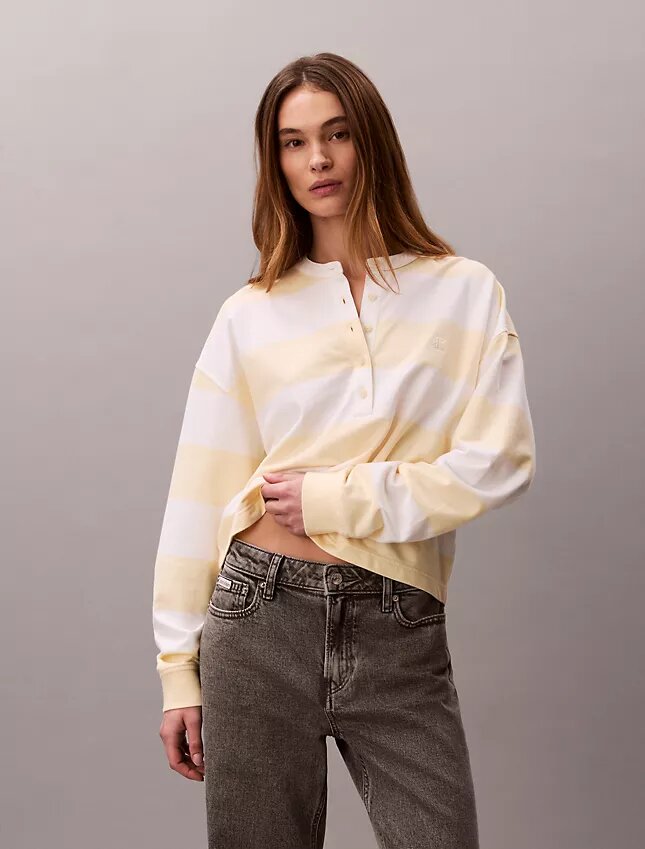 Koszulka typu henley w paski w stylu varsity Koszulka typu henley w paski w stylu varsity