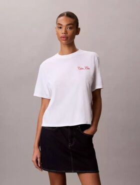 Koszulka z nadrukiem Calvin Klein w stylu kursywnym