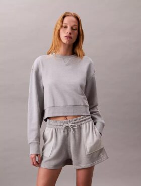 Krótka bluza z francuskiej dzianiny frotte o luźnym kroju