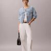 Krótka Denim Trucker Jacket bez kołnierza