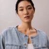 Krótka Denim Trucker Jacket bez kołnierza