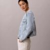 Krótka Denim Trucker Jacket bez kołnierza