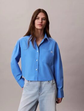 Krótka koszula z guzikami z bawełnianej popeliny