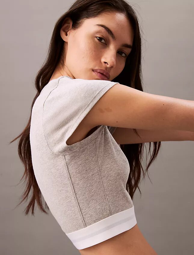 Krótka koszulka z Cotton Stretch ściągacza Krótka koszulka z Cotton Stretch ściągacza