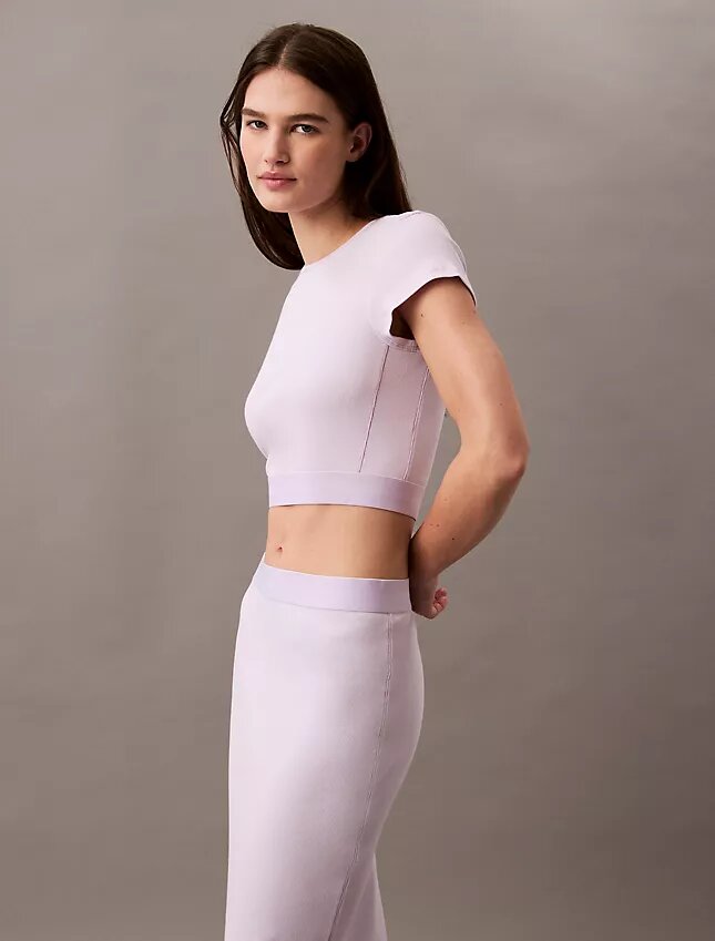Krótka koszulka z Cotton Stretch ściągacza Krótka koszulka z Cotton Stretch ściągacza