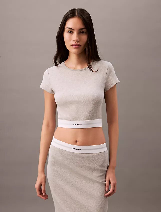 Krótka koszulka z Cotton Stretch ściągacza Krótka koszulka z Cotton Stretch ściągacza
