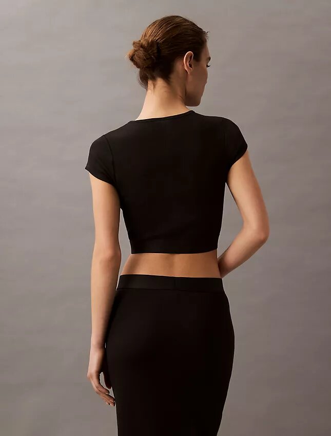 Krótka koszulka z Cotton Stretch ściągacza Krótka koszulka z Cotton Stretch ściągacza