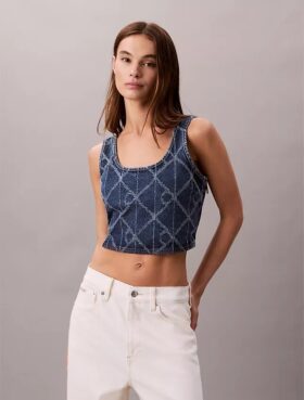 Krótki top z denimowym nadrukiem Monogramu