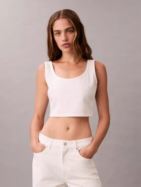 Krótki top z denimowym nadrukiem Monogramu